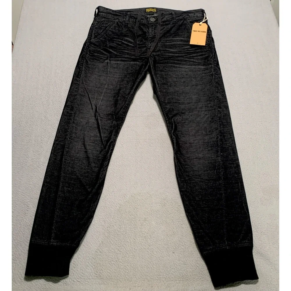 NWT True Religion Runner Relaxed Corduroy Black Tapered Jogger Pants Sz 34 $198